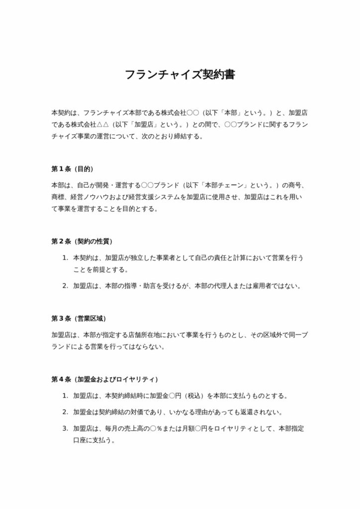 フランチャイズ契約書