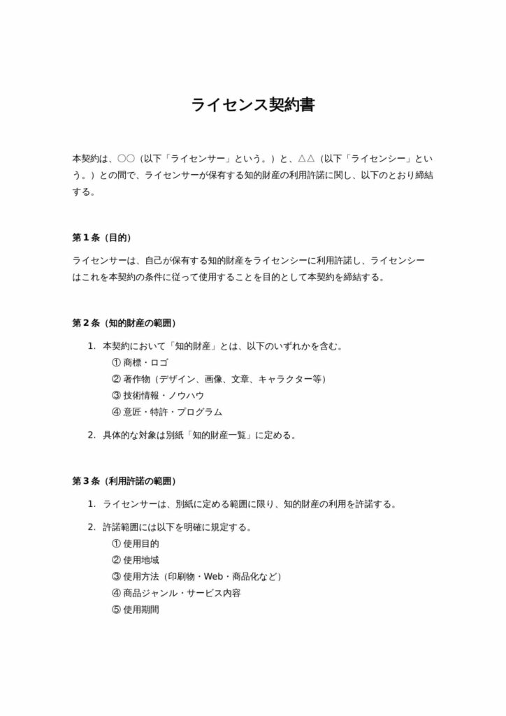 ライセンス契約書
