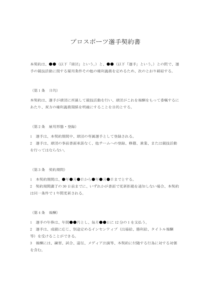 プロスポーツ選手契約書