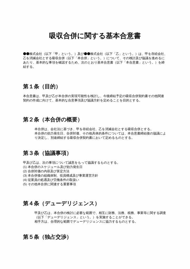 吸収合併に関する基本合意書