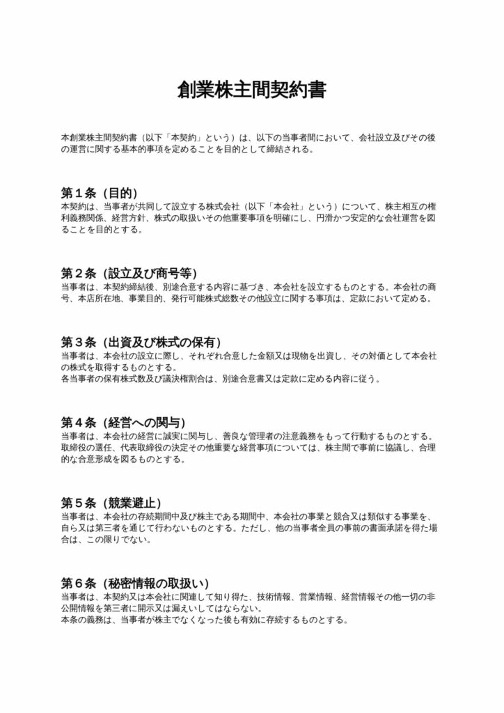 創業株主間契約書