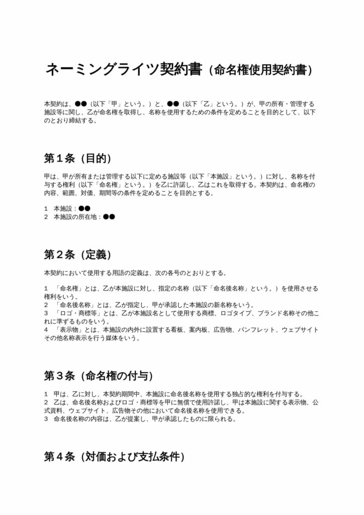 ネーミングライツ契約書