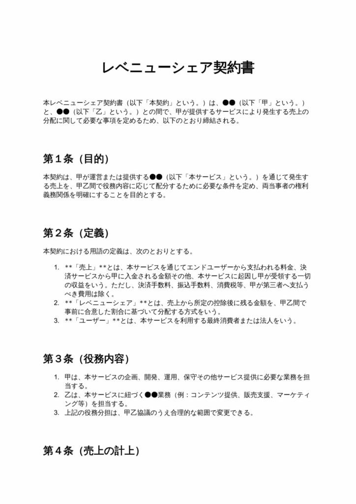 レベニューシェア契約書