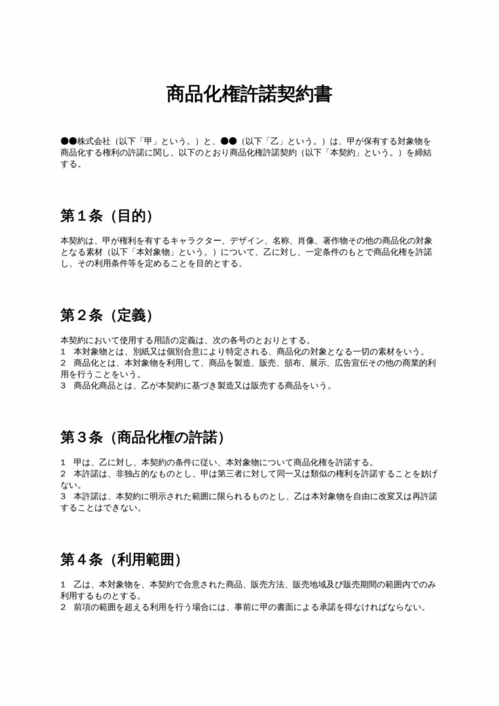 商品化権許諾契約書
