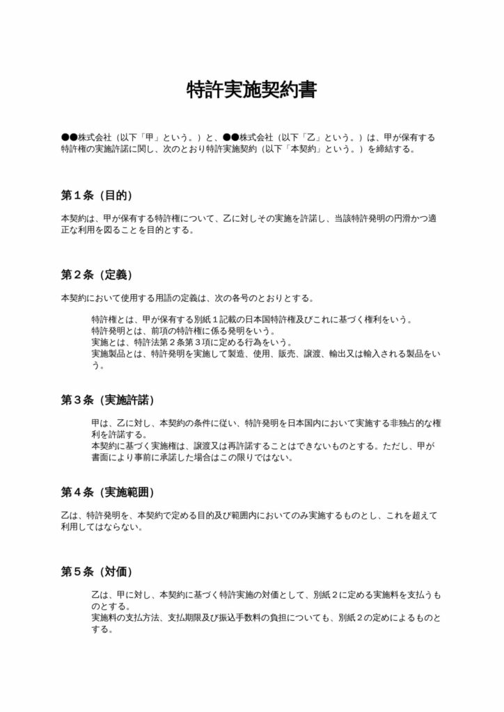 特許実施契約書
