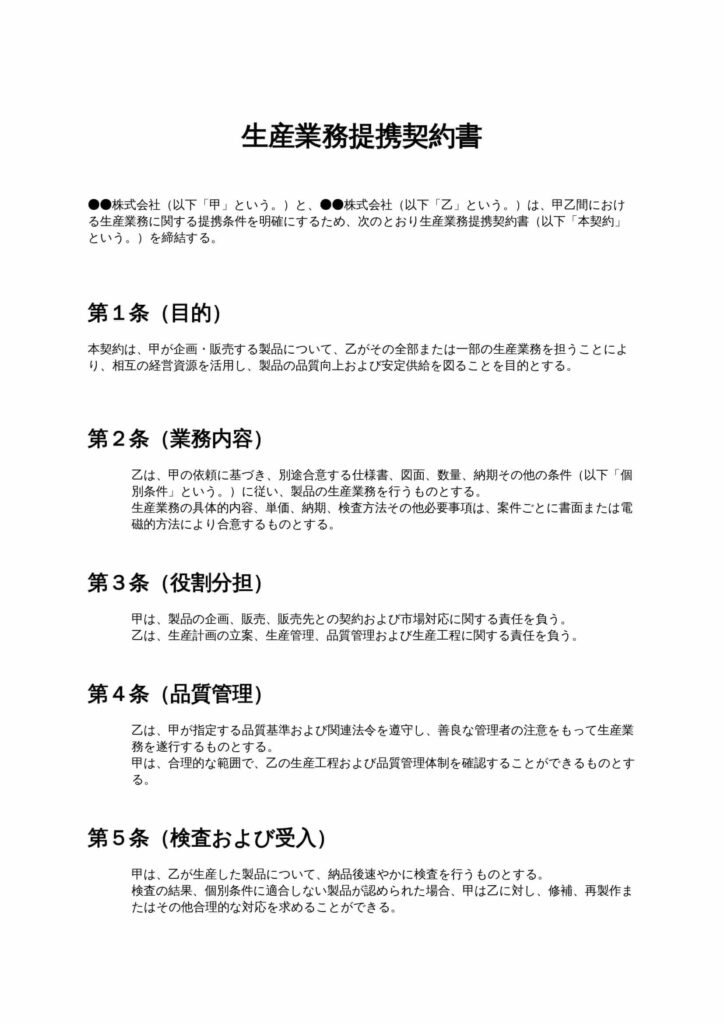 生産業務提携契約書