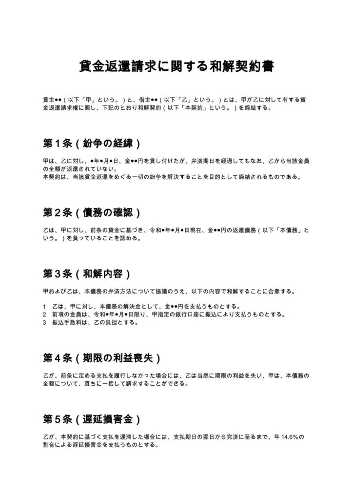 貸金返還請求における和解契約書