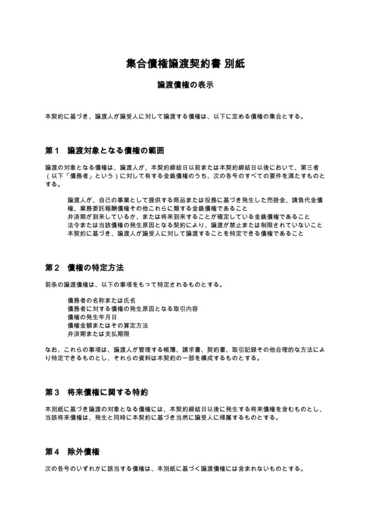 集合債権譲渡契約書 別紙-譲渡債権の表示