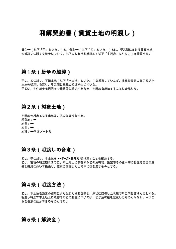 和解契約書（賃貸土地の明渡し）