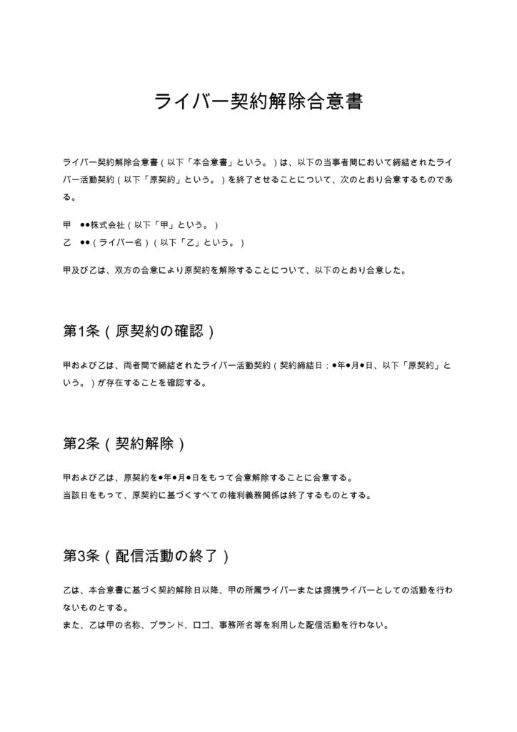 ライバー契約解除合意書