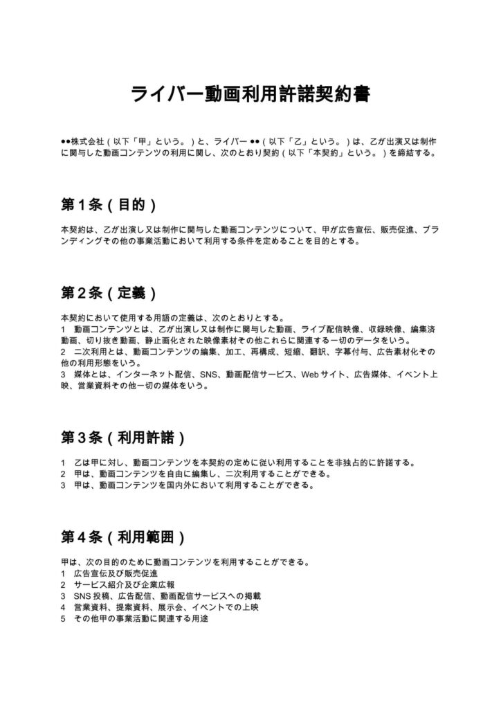 ライバー動画利用許諾契約書