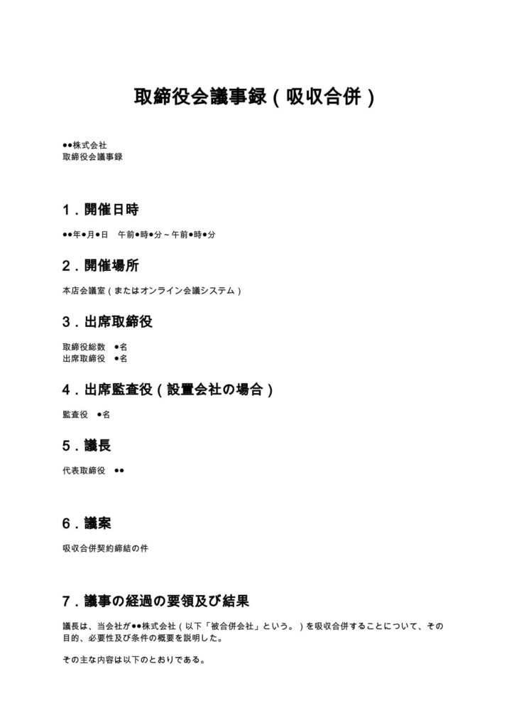 取締役会議事録（吸収合併）