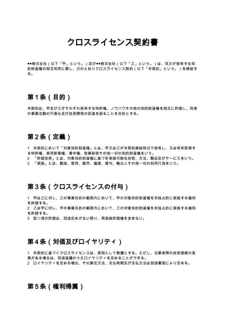 クロスライセンス契約書