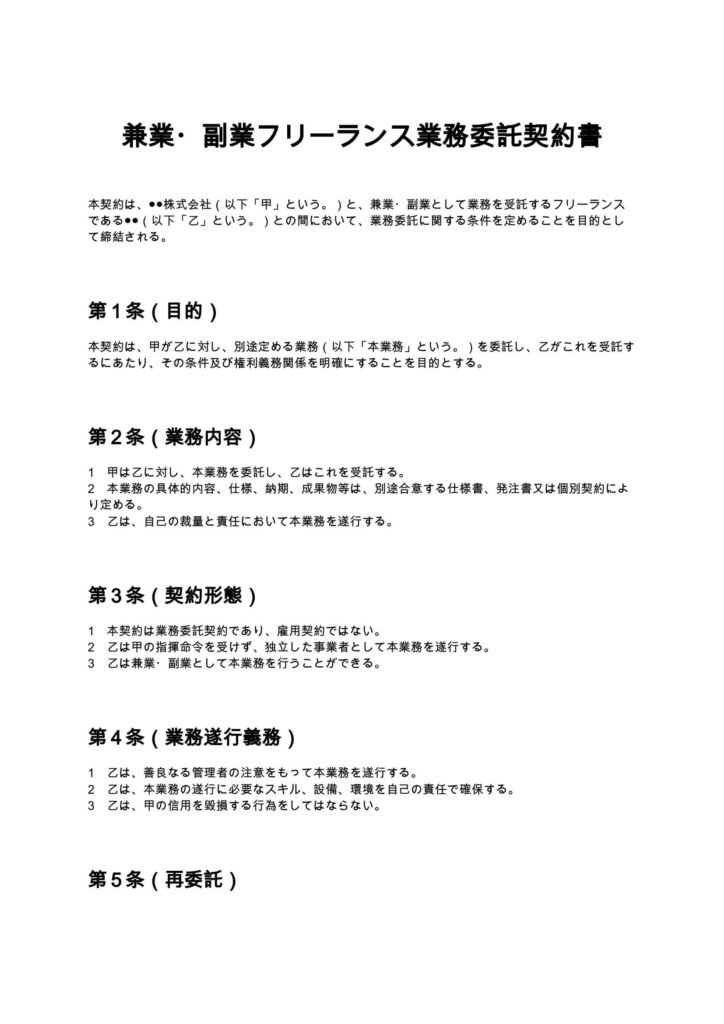 兼業・副業フリーランス業務委託契約書