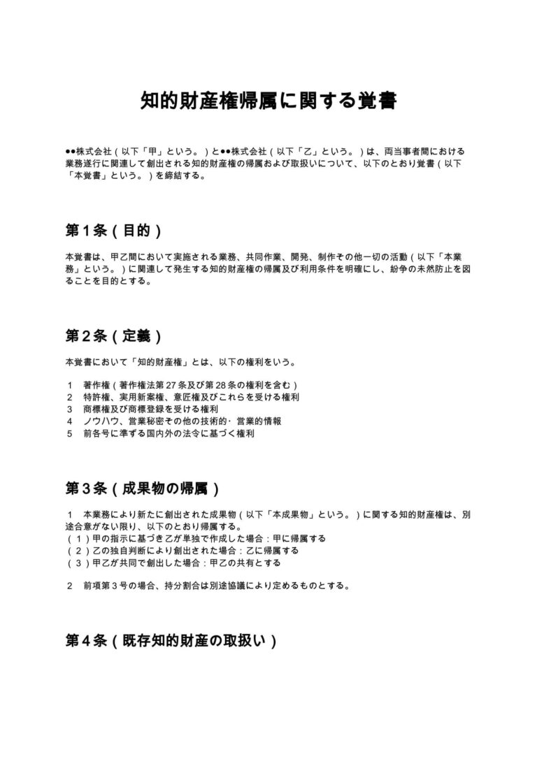 知的財産権帰属に関する覚書 無料ひな形・テンプレート