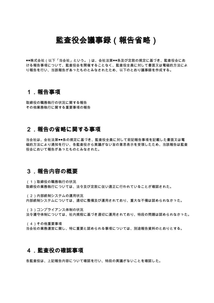 監査役会議事録（報告省略）