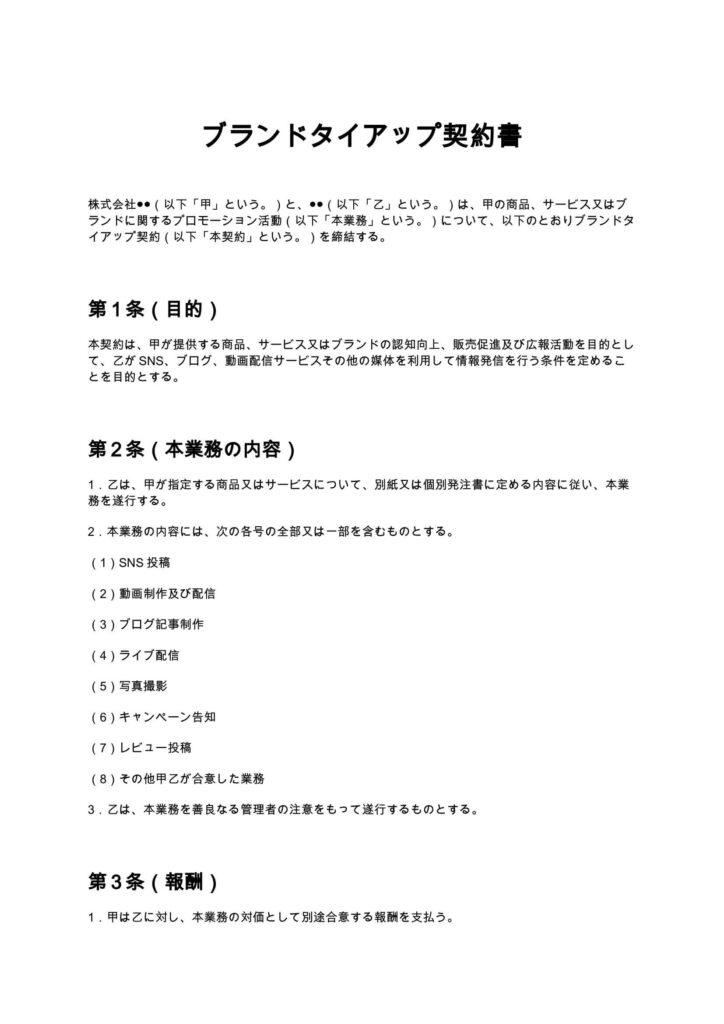 ブランドタイアップ契約書