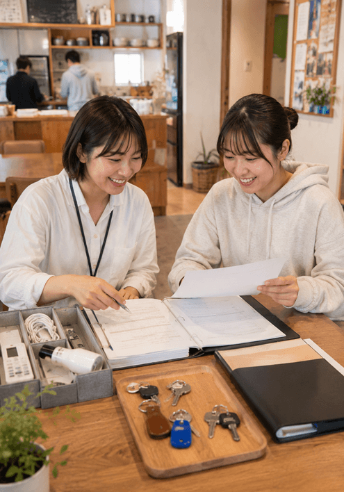 鍵・備品確認書や退去時の書類をまとめて管理できる