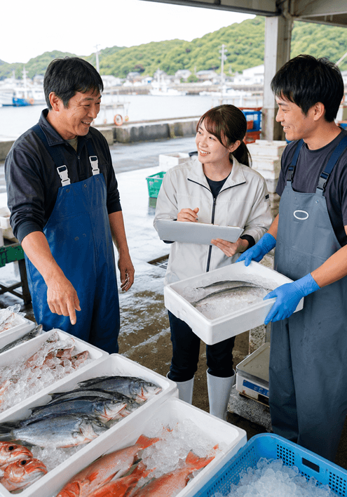 漁獲物や養殖魚の魚種、規格、単価、出荷条件を取引前に明確化できる