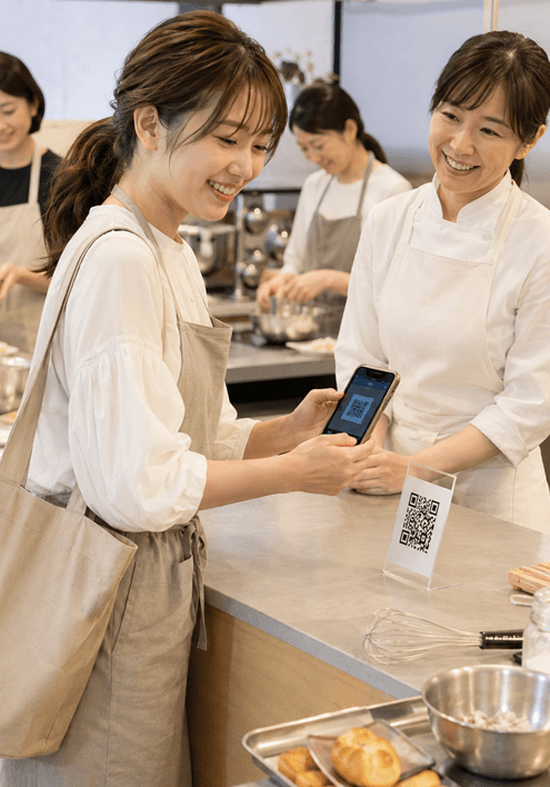 料理教室・お菓子教室・パン教室でQRコードから食物アレルギーや衛生上の注意を確認できる