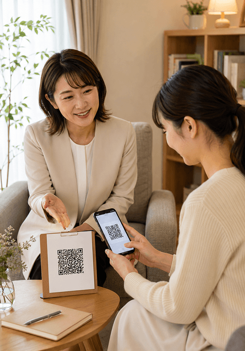 対面カウンセリングではQRコードで案内できる