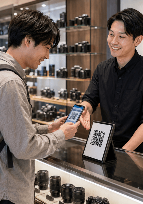 店頭でQRコードから利用条件や同意書を案内できる