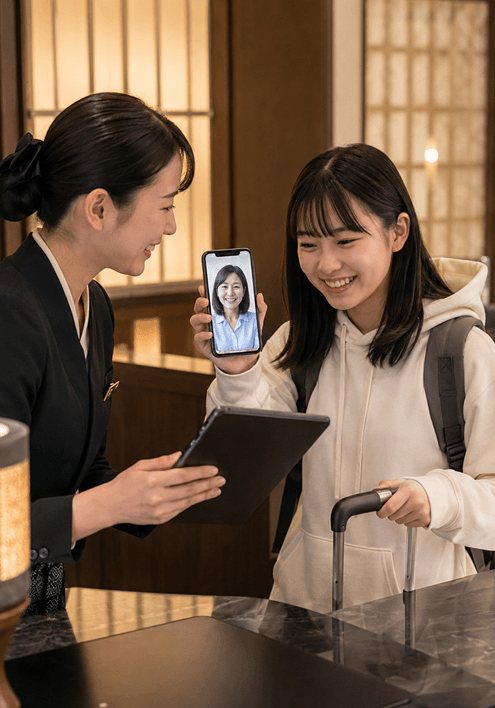 未成年者のホテル宿泊に関する保護者同意書を確認する家族