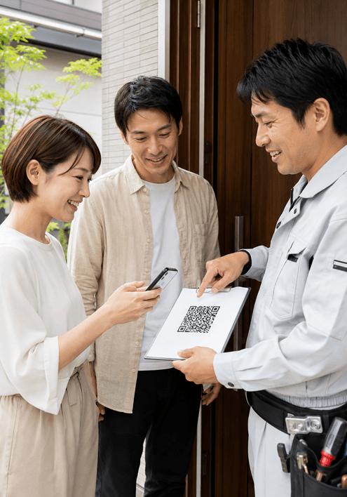 鍵トラブルの出張先でQRコードから作業内容と料金を確認できる