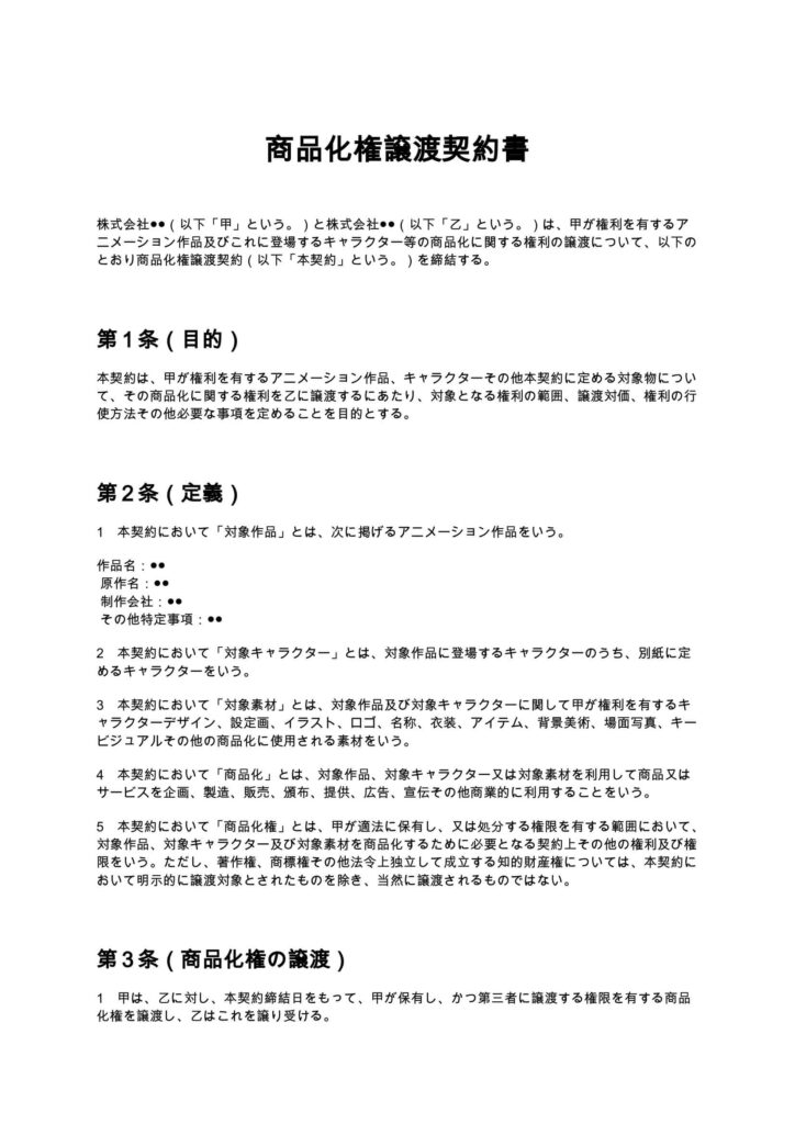 商品化権譲渡契約書