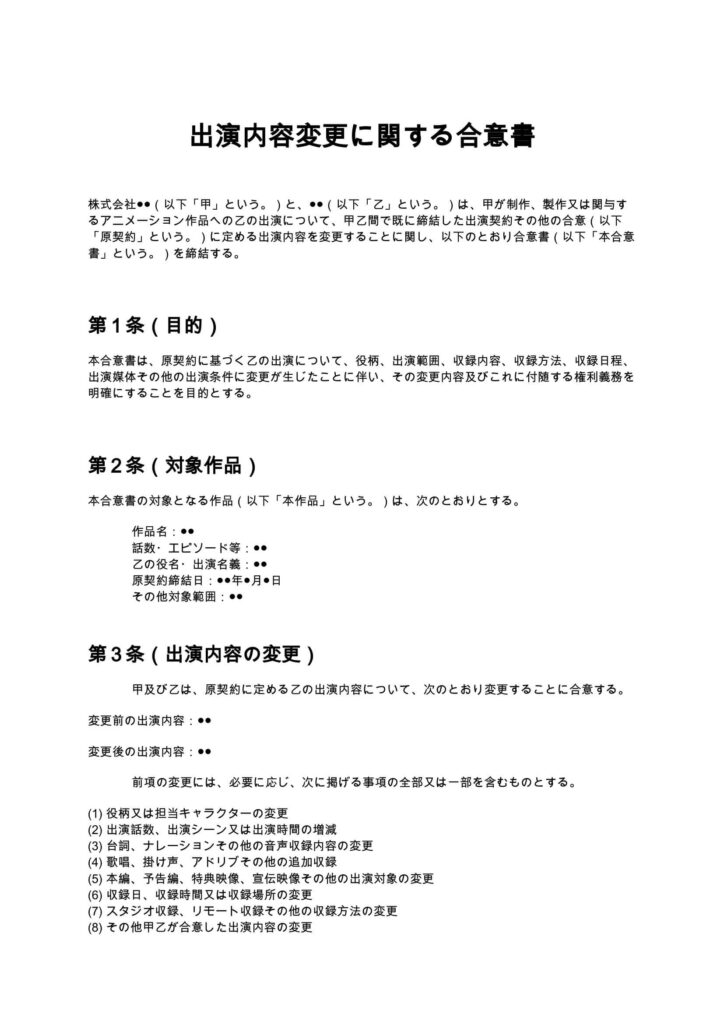 出演内容変更に関する合意書